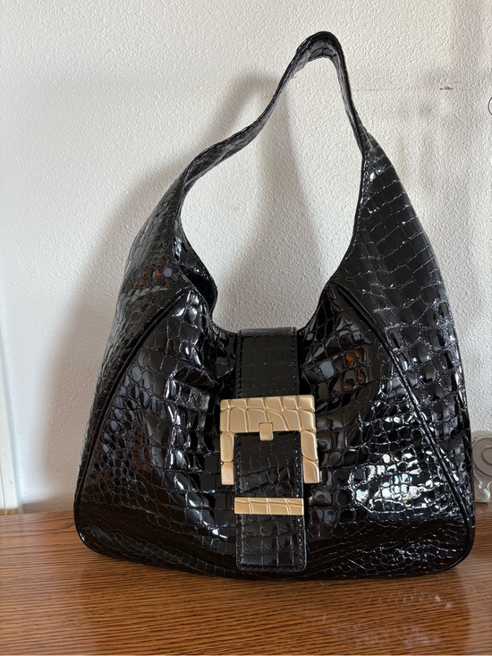 Michael Kors Handbags - Michael Kors Black Croc-Embossed Shoulder Bag with Gold Buckle Accent